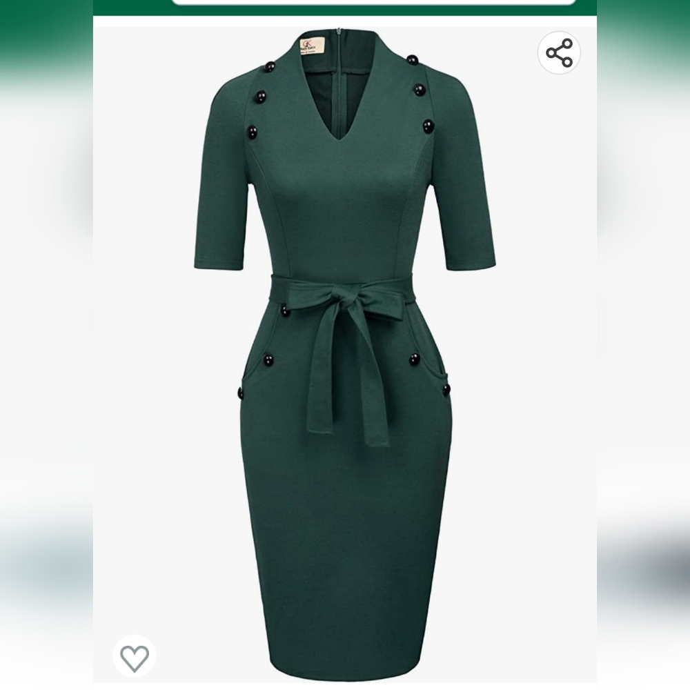 Women Vintage Short Sleeve Slim Fit Belted Business Pencil Dress